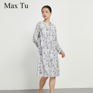 宽松大码 2025年春秋新款 新中式 长袖 连衣裙 Max 圆领偏襟时尚 Tu女装