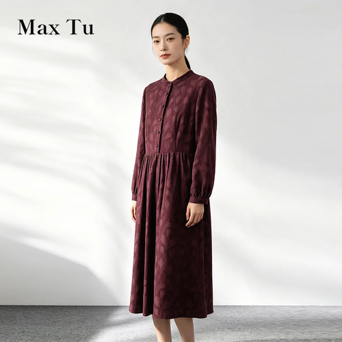 MaxTu文艺立领显瘦水洗棉长裙