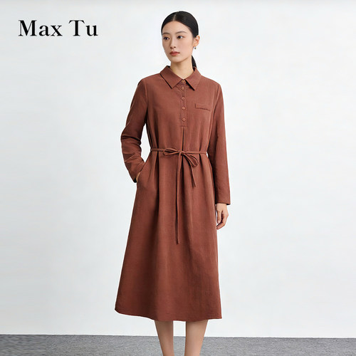 MaxTu26年春收腰羊毛衬衫连衣裙