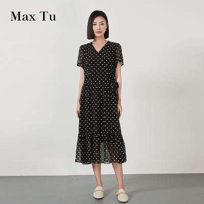 MaxTu女装夏薄款雪纺短袖连衣裙