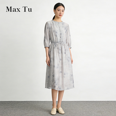 MaxTu春夏新中式亚麻显瘦连衣裙