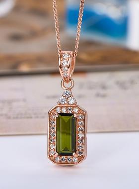 宇彩新品925银镶天然绿碧玺吊坠轻奢时尚豪华款送银链包邮