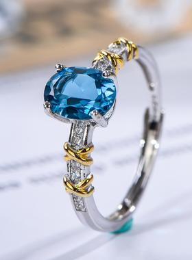 宇彩新款925银镶嵌托帕石戒指轻奢时尚全净满火彩活口戒托包邮