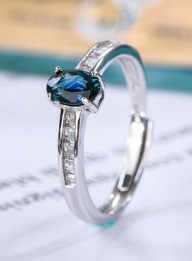 宇彩新品925银镶嵌天然蓝宝石戒指轻奢个性百搭时尚可调节包邮