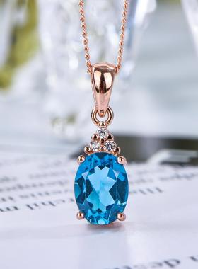 宇彩新品925银镶托帕石吊坠椭圆形简约时尚新颖送银链包邮