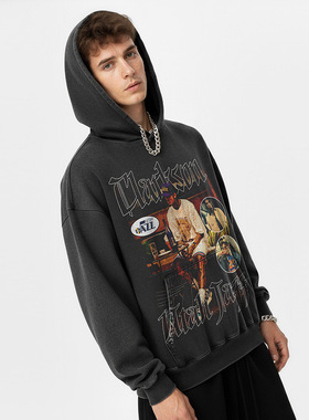 跨境克拉克森Clarkson印花短袖美式复古明星t恤高街水洗做旧上衣