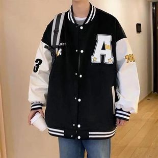 春秋季 外套棒球服休闲胖子宽松上衣印花学生情侣夹克男 大A男装