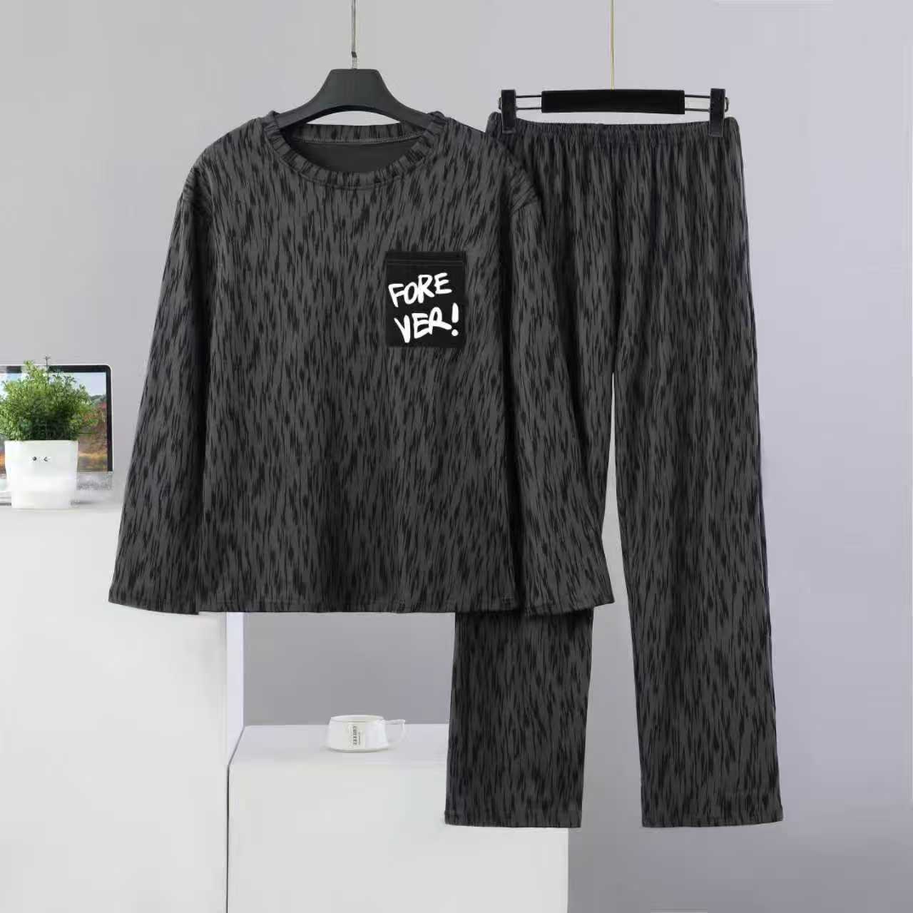 德绒睡衣男长袖冬季圆领春秋保暖休闲宽松秋冬款加大码家居服套装