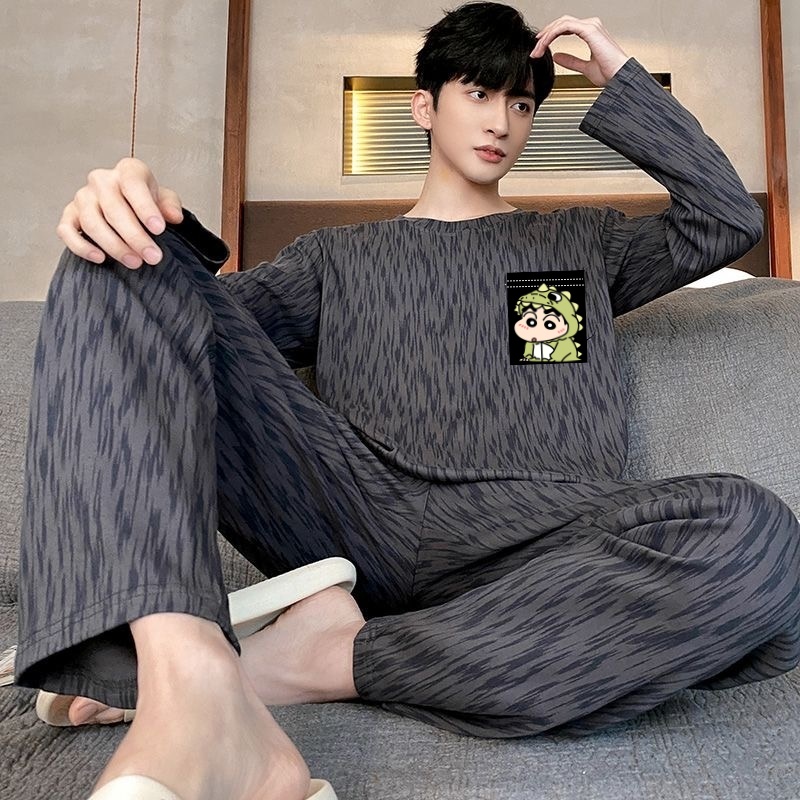 德绒睡衣男长袖冬季圆领春秋保暖休闲宽松秋冬款加大码家居服套装