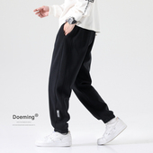 男秋冬季 休闲运动裤 男针织宽松束脚长裤 卫裤 青少年黑色加绒裤 子男