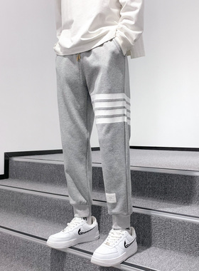 卫裤男士春夏款灰色四道杠休闲薄款长裤春季运动裤男宽松男生裤子