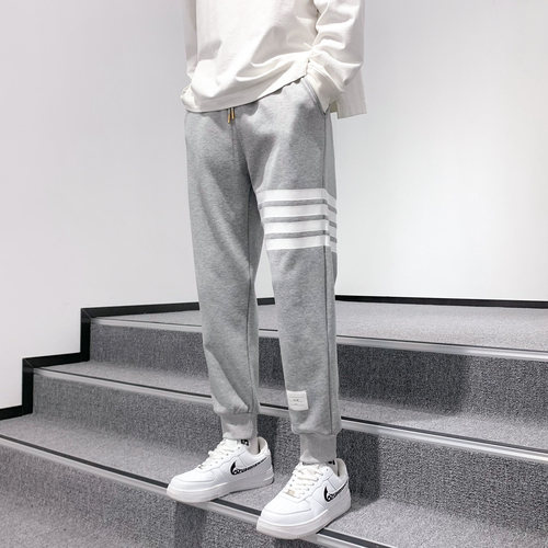 卫裤男士春夏款灰色四道杠休闲薄款长裤春季运动裤男宽松男生裤子