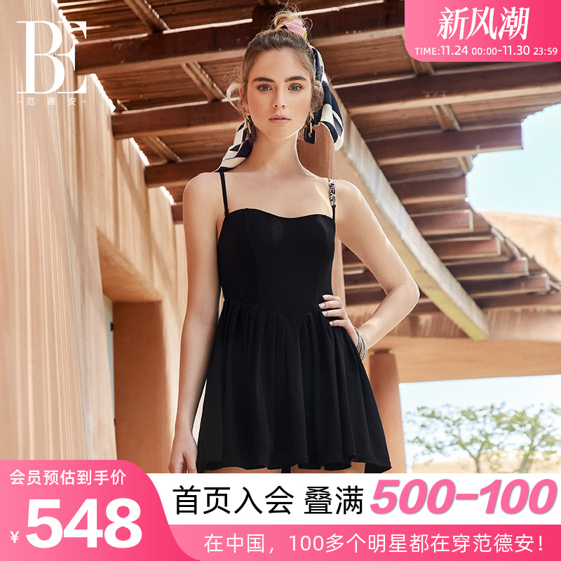 BE范德安联名性感吊带小黑裙泳衣