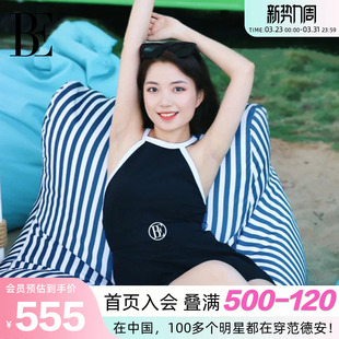 BE范德安联名小黑裙系列连体泳衣女性感挂脖高腰遮肉显瘦温泉度假