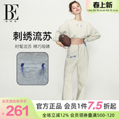 BE范德安联名女士卫衣短款 甜酷刺绣抽绳软糯亲肤运动休闲套头衫