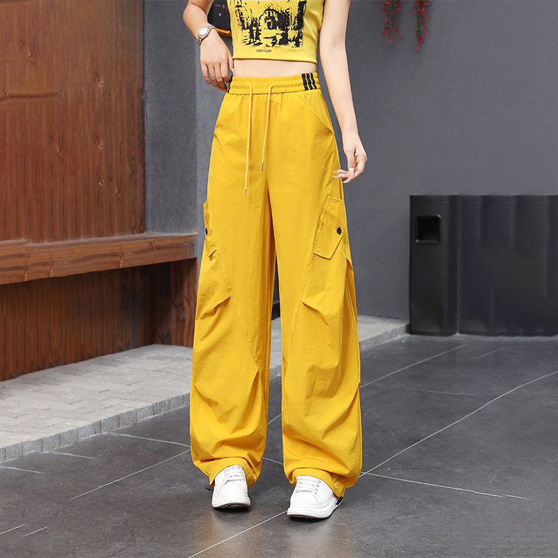 春夏新款高腰弯刀裤女跳舞健身运动跳操广场舞速干宽松伞兵工装裤