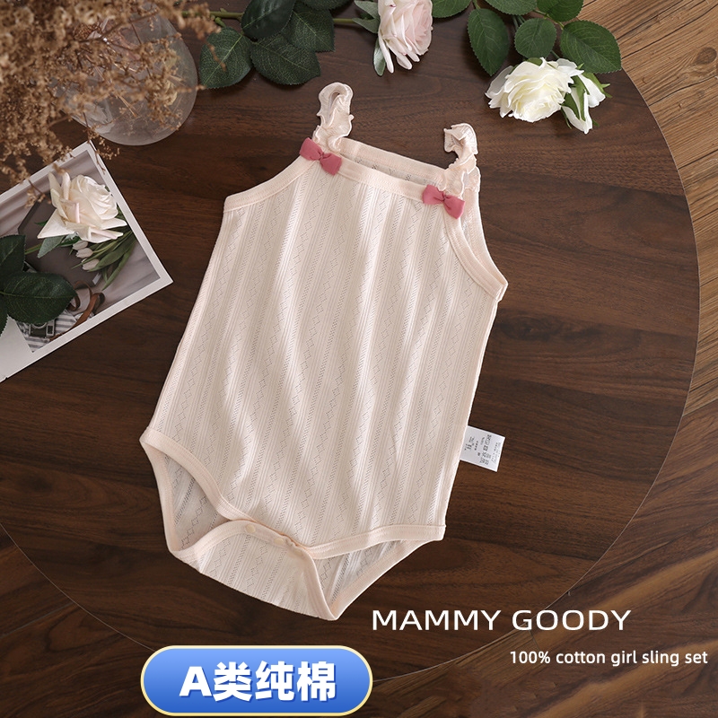 日系婴儿吊带连体衣夏季薄款女宝宝纯棉无袖包屁哈衣新生儿爬爬服