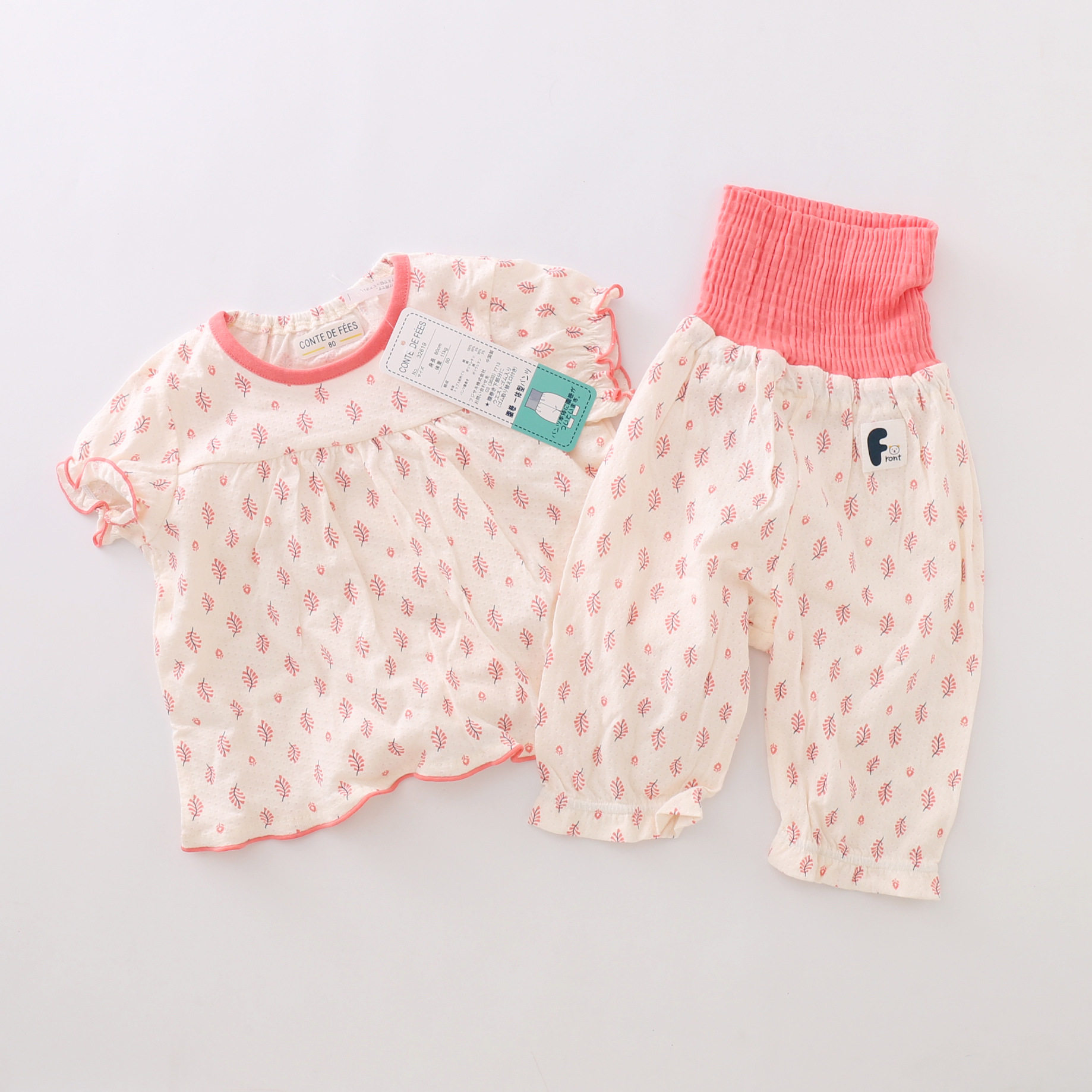 外贸日单夏季儿童套装 纯棉生日城短袖护肚七分裤女童家居服睡衣