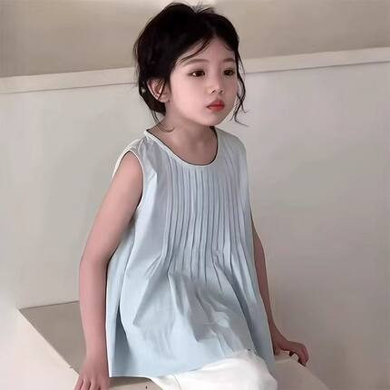 女童无袖娃娃衫背心外穿夏季2025新款洋气儿童时髦公主风上衣夏装