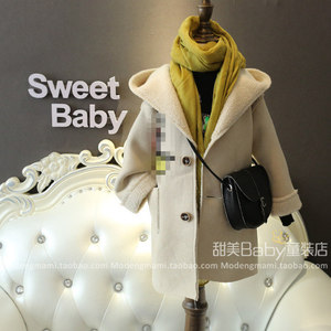 女童一体加绒加厚鹿皮绒外套儿童韩版女孩中长款连帽冬季网红上衣