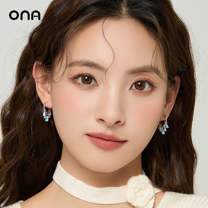 ona蓝色水滴吊坠耳环女