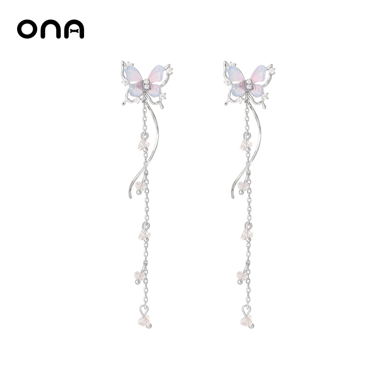 ona蝴蝶流苏长款耳环女
