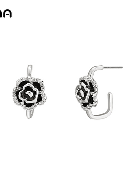 ona黑色山茶花耳环女气质小众设计高级感耳坠百搭经典爆款耳饰品