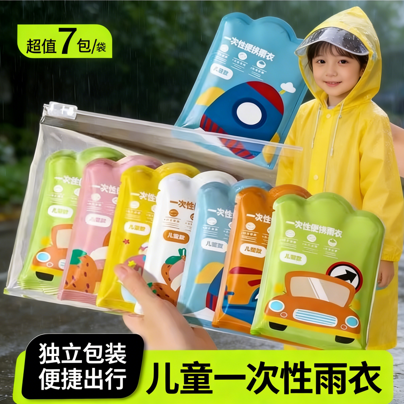 儿童一次性雨衣卡片便携宝宝成人雨披加厚小学生上学旅行通用
