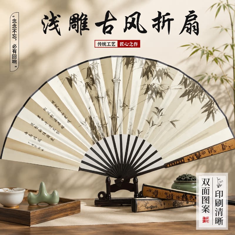 10寸折扇夏天凉快耐用绢布折扇子图片