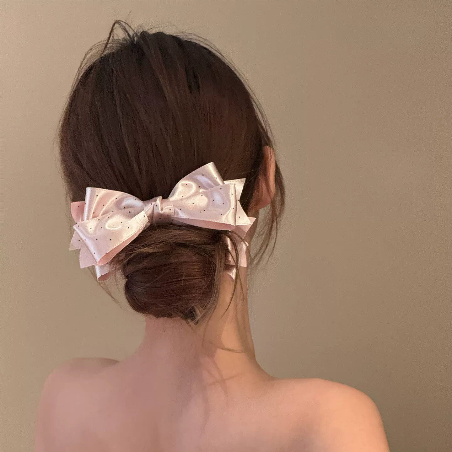 高级感缎面波点蝴蝶结香蕉夹发饰少女气质马尾夹竖夹头饰甜美发夹