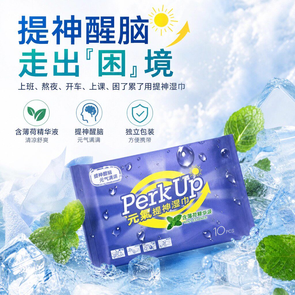 学生上课提神醒脑湿巾开车防困消乏夏季擦脸便携清爽清洁湿纸巾