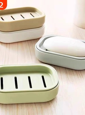 手工皂香皂盒肥皂盒创意旅行便携双层沥水盒小香台面带盖镂空绿色