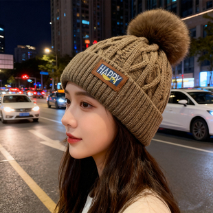 冬季 帽子女加绒加厚护耳毛球帽保暖防寒冷帽防风套头针织帽潮冬天