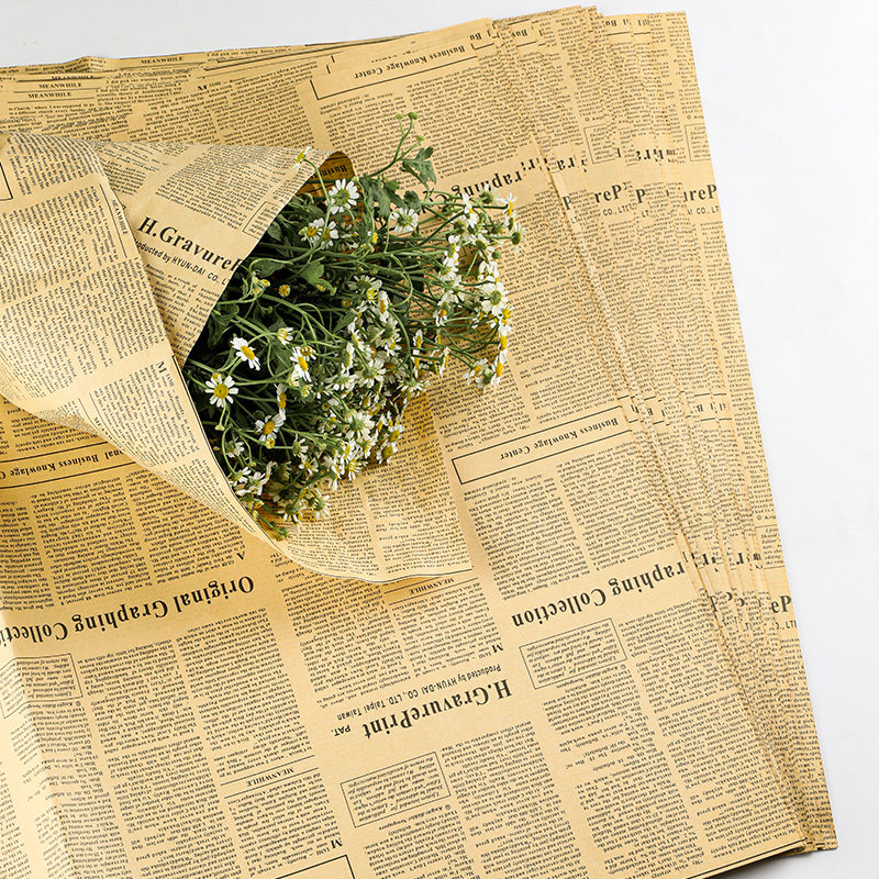 英文报纸鲜花包装纸花束包花材料全套彩色礼品复古牛皮纸礼物手工