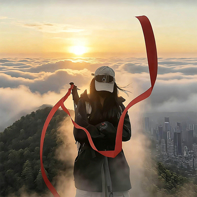 户外爬山登山杖红飘带出片神器