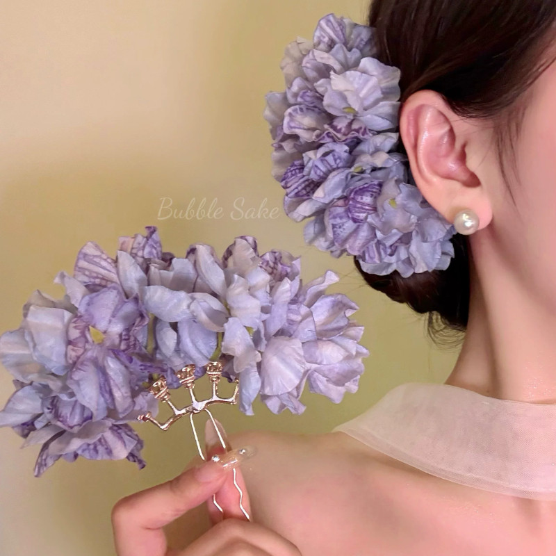 紫色度假风花朵发簪女2026新款高级感汉服旗袍新娘头花发钗子发饰