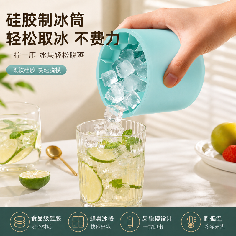 圆筒冰块模具家用食品级冰格冰箱快速自制硅胶冻冰块神器制冰杯
