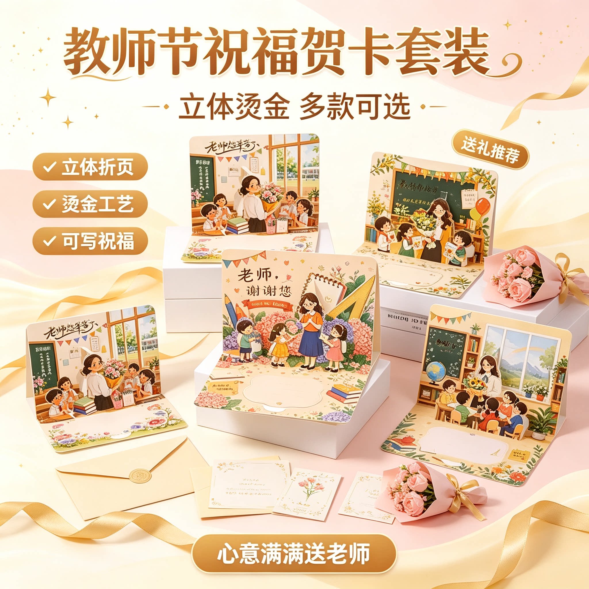 教师节卡通贺卡创意礼物送老师手工小礼品幼儿园小学手写纪念卡片