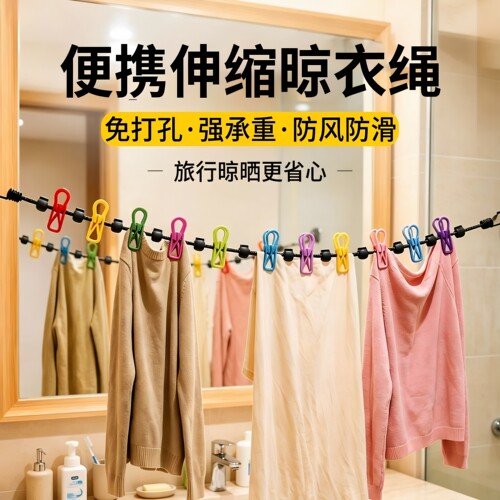 便捷晾晒衣绳户外防风室内免打孔