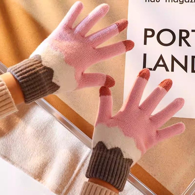 触屏情侣手套冬天女可爱加绒加厚保暖学生针织毛线骑行男五指防寒,居家日用,手部防护用品,淘宝优惠券,粉丝福利购,淘宝优惠卷