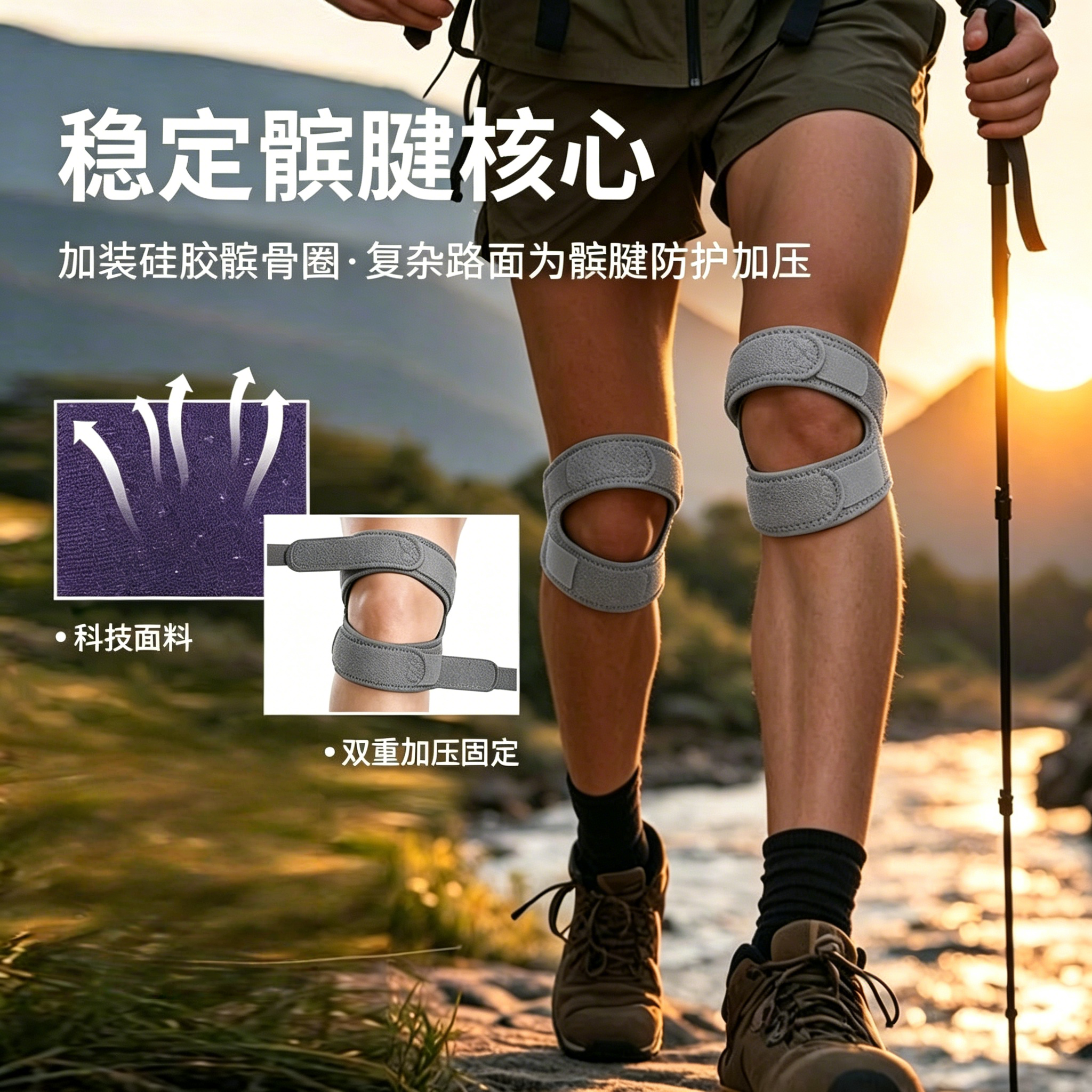护膝髌骨带运动护具透气加压膝盖跳绳跑步登山深蹲篮球半月板保护