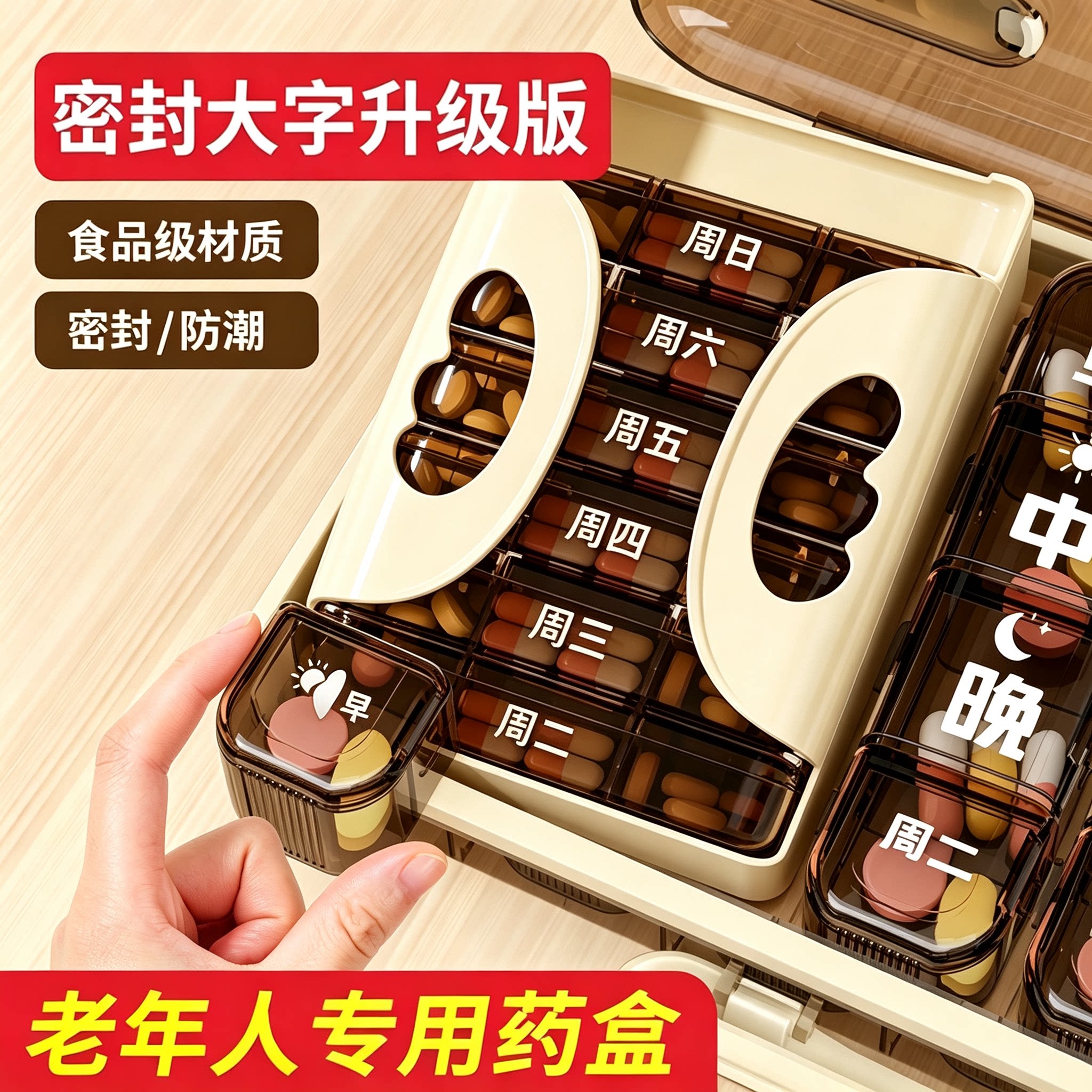 食品级【不忘吃药】21格便携药盒图片