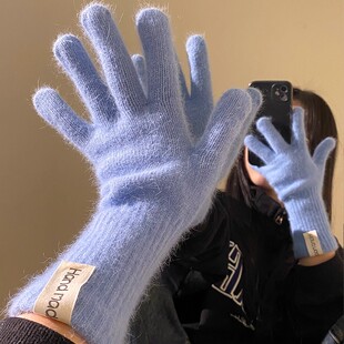 加厚保暖骑行防冻手 韩版 加长款 兔毛针织毛线保暖手套女2025年冬季