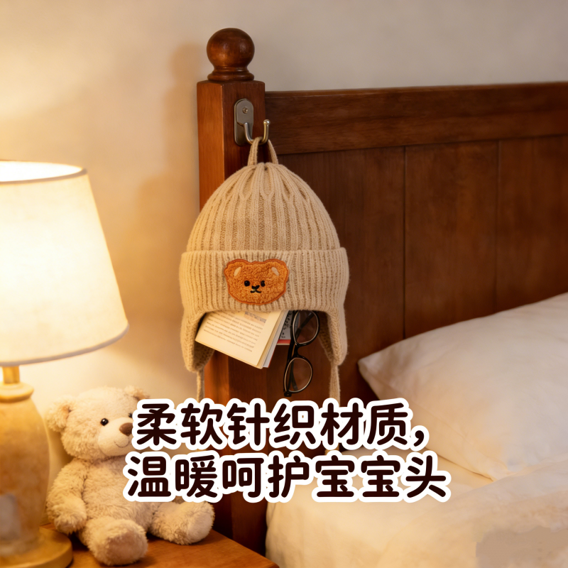 宝宝帽子秋冬季男女童针织毛线套头帽可爱小熊婴幼儿护耳保暖帽冬,居家日用,头部防护用品,淘宝优惠券,粉丝福利购,淘宝优惠卷