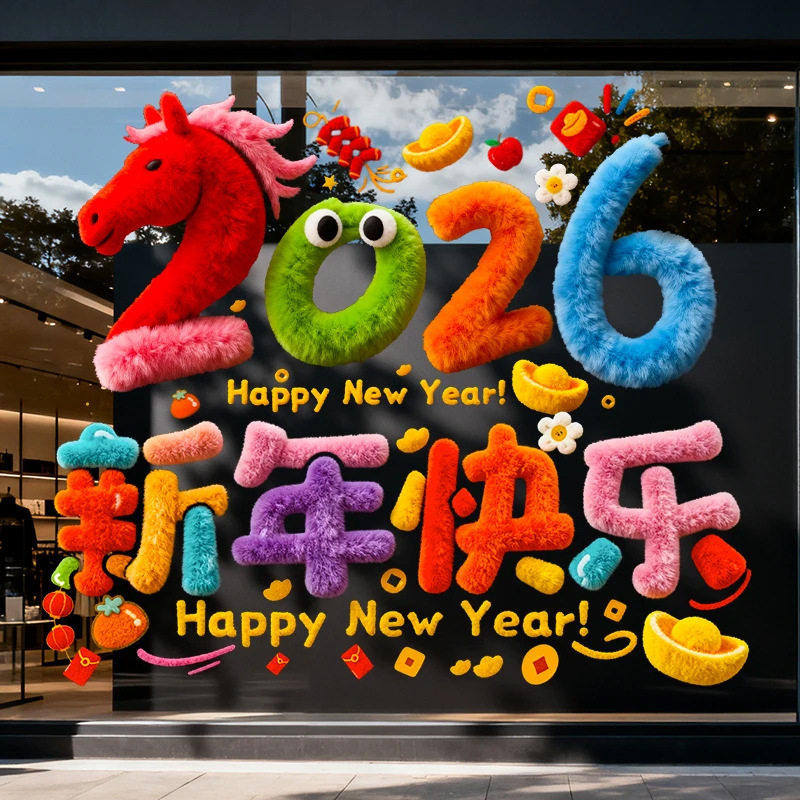 新年装饰玻璃静电贴纸2026马年新款窗花创意春节元旦场景布置用品,节庆用品/礼品,福字/窗花/窗贴,淘宝优惠券,粉丝福利购,淘宝优惠卷