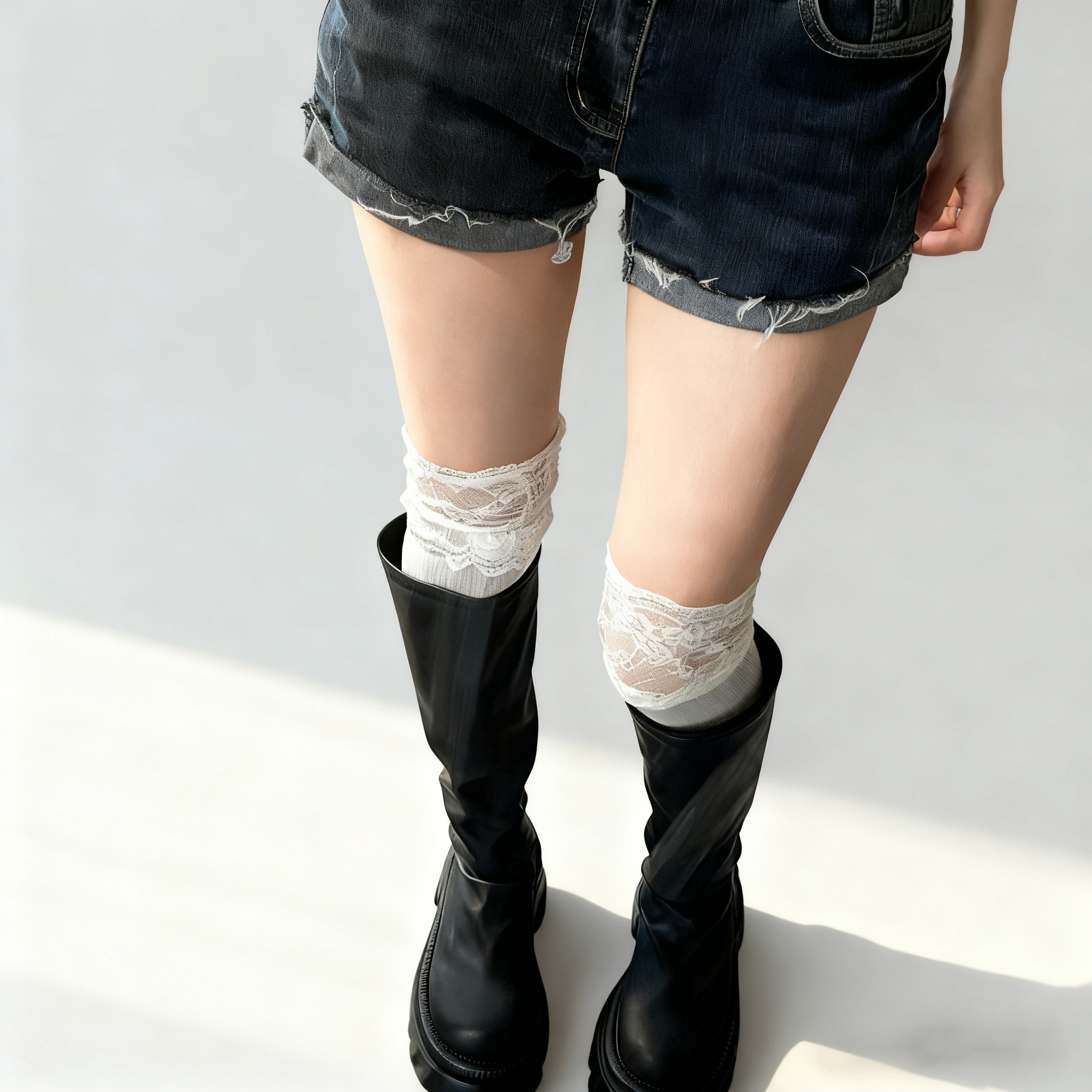白色蕾丝袜子中筒过膝长筒袜