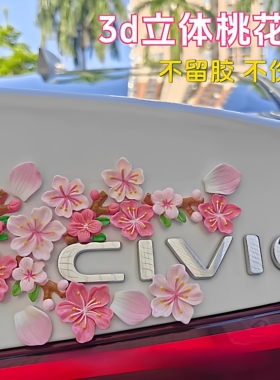 车载3d立体桃花车贴汽车电动车花朵装饰贴无痕点胶内饰树脂樱花