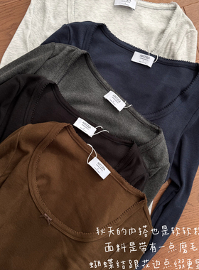 【OAK DESGIN】花边领小蝴蝶结！日常修身柔软长袖T恤女