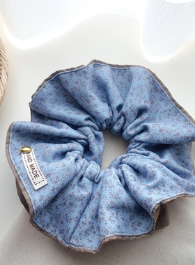 田园风蓝色碎花大肠发圈女2025年新款韩系精致布艺头绳扎马尾发饰