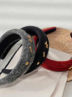 新年喜庆红色毛呢小马发箍女高颅顶发饰秋冬新款特别好看的发箍